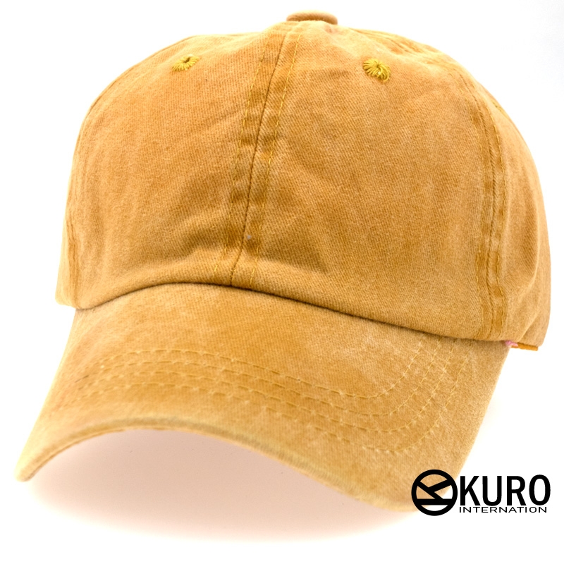 KURO-SHOP 復古水洗 黃色  兒童 少童 老帽棒球帽
