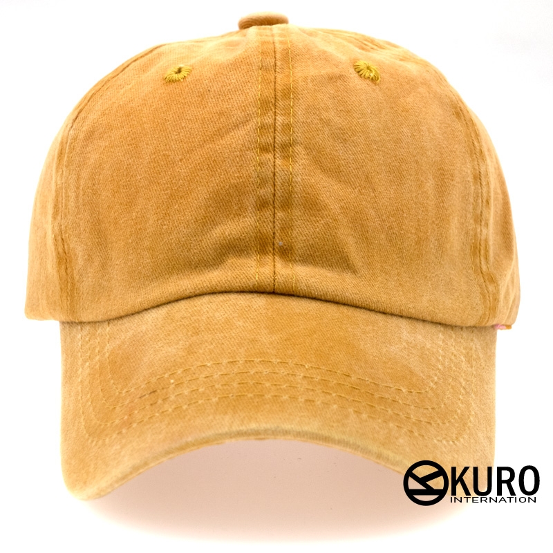 KURO-SHOP 復古水洗 黃色  兒童 少童 老帽棒球帽