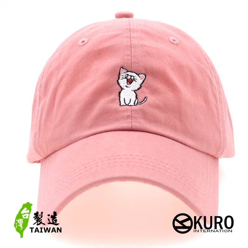 KURO-SHOP 白色貓咪 電繡 老帽 棒球帽 布帽(可客製化)
