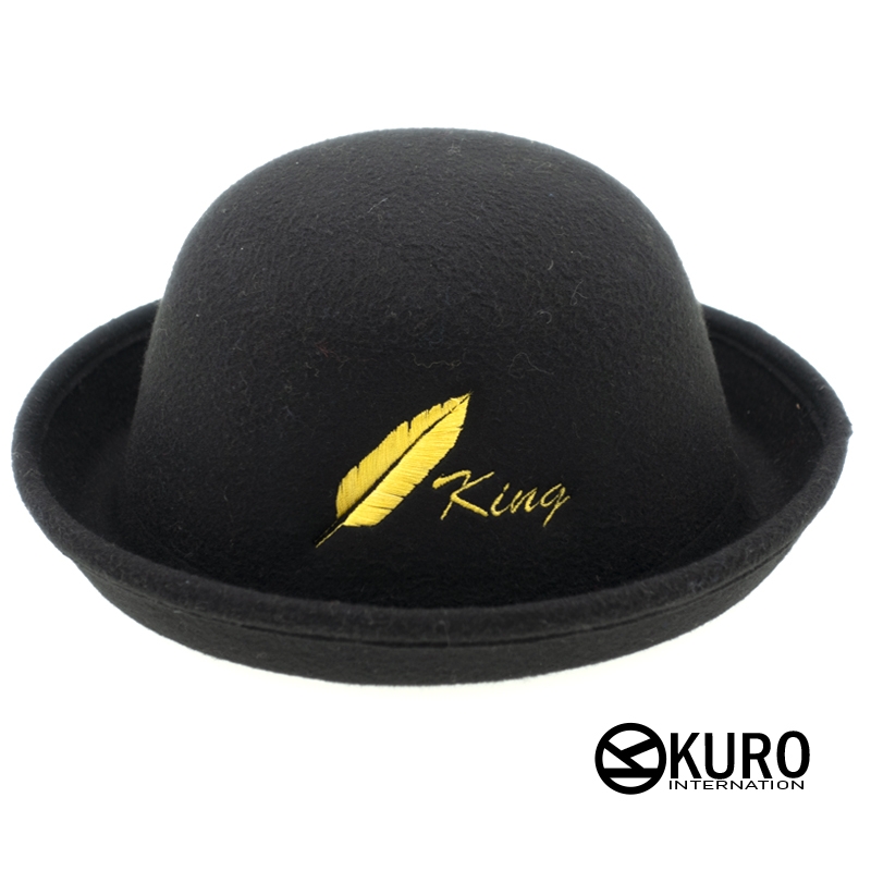 KURO-SHOP 羽毛電繡毛料圓頂帽(可以客製化)