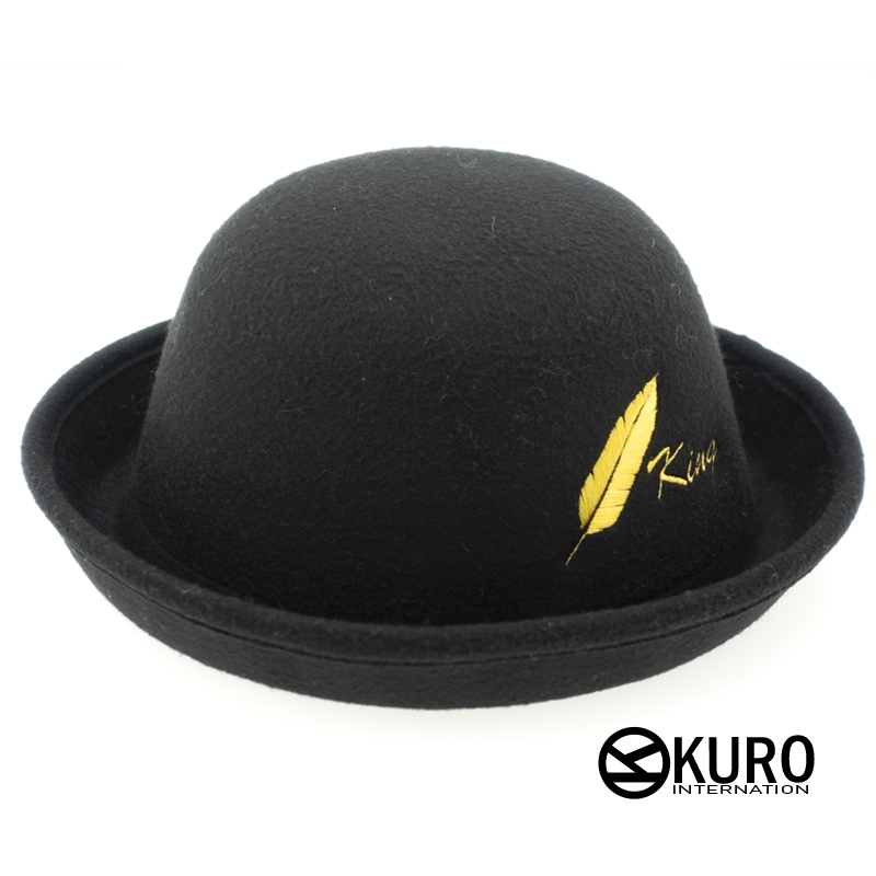 KURO-SHOP 羽毛電繡毛料圓頂帽(可以客製化)