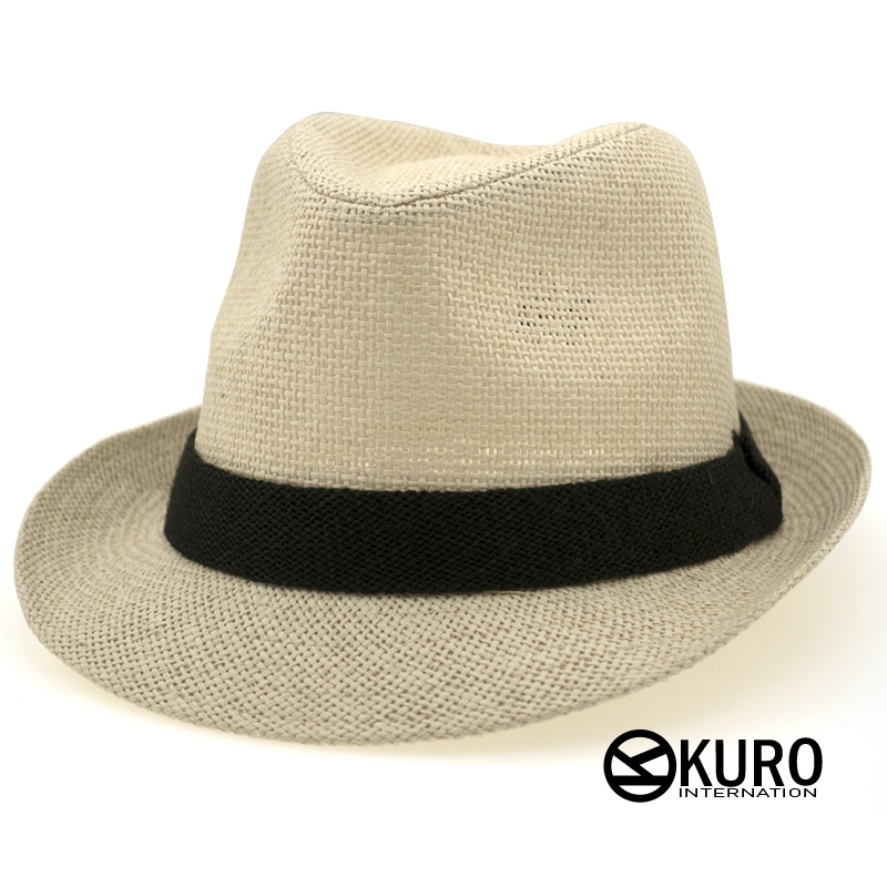KURO-SHOP-米白色夏日休閒風紳士草帽(可客製化電繡)