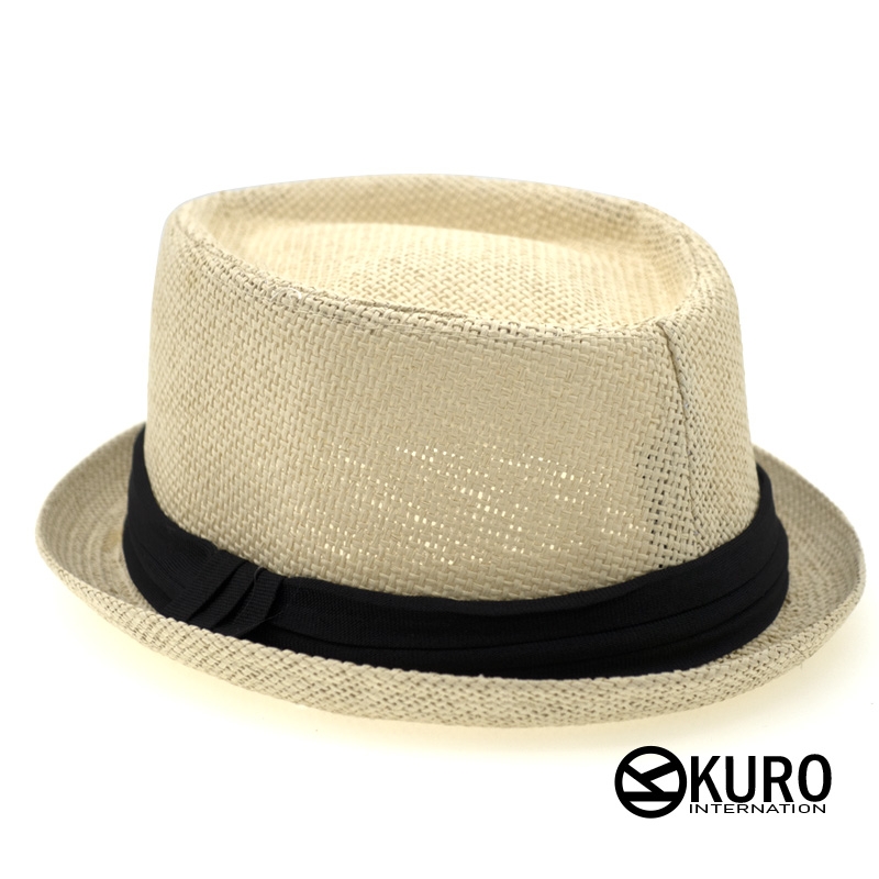 KURO-SHOP-米白色夏日短帽沿紳士草帽(可客製化電繡)