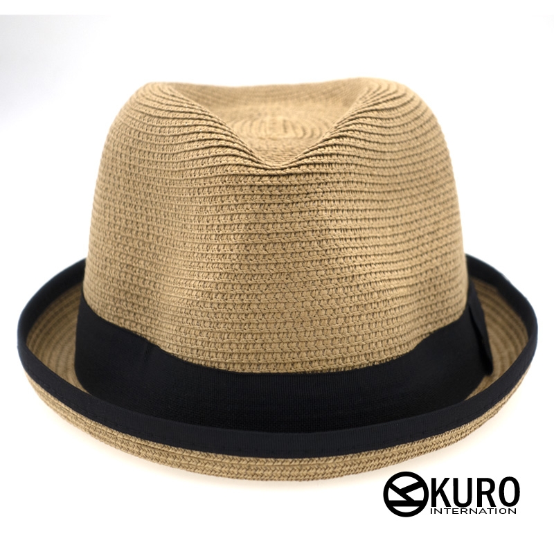 KURO-SHOP-卡色夏日黑滾邊短帽沿紳士草帽(可客製化電繡)