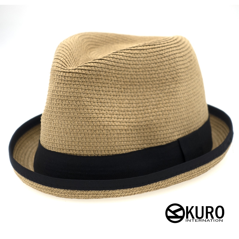 KURO-SHOP-卡色夏日黑滾邊短帽沿紳士草帽(可客製化電繡)