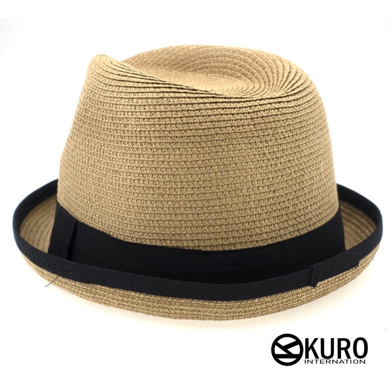 KURO-SHOP-卡色夏日黑滾邊短帽沿紳士草帽(可客製化電繡)