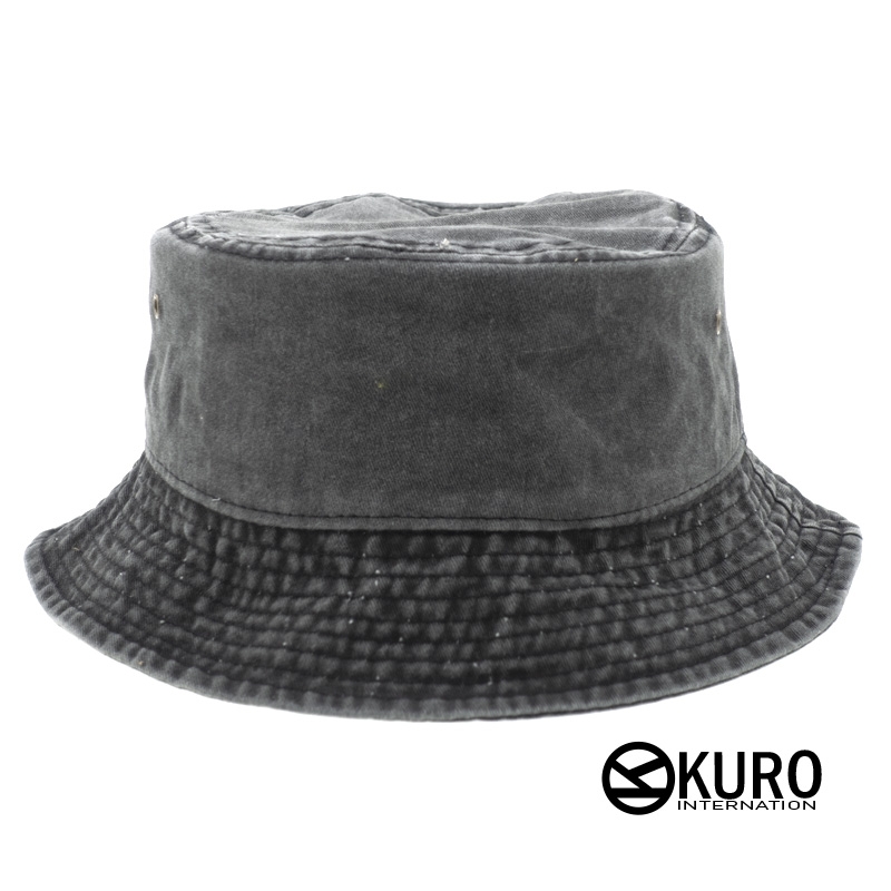 KURO-SHOP 深灰色 復古水洗 棉質漁夫帽(可客製化電繡)