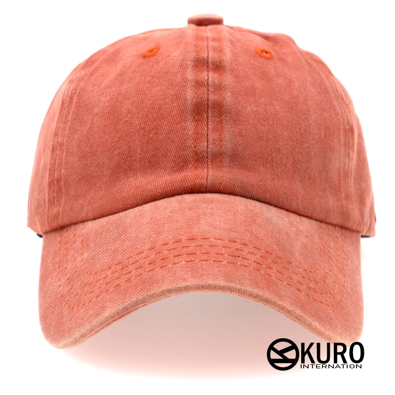 KURO-SHOP 復古水洗 橘色  兒童 少童 老帽棒球帽