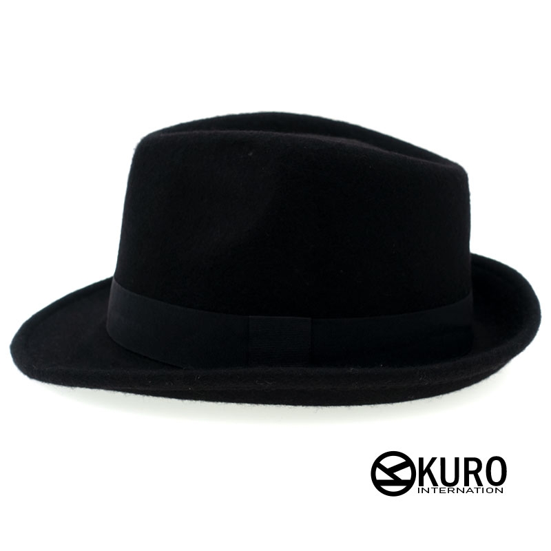 KURO-SHOP 黑色 純羊毛毛料 紳士帽 