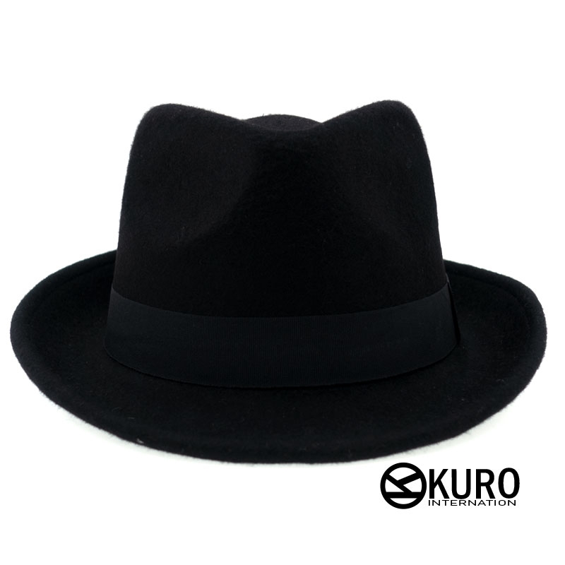 KURO-SHOP 黑色 純羊毛毛料 紳士帽 