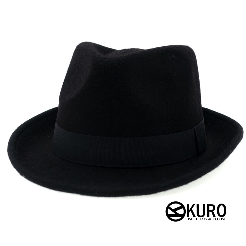 KURO-SHOP 黑色 純羊毛毛料 紳士帽 