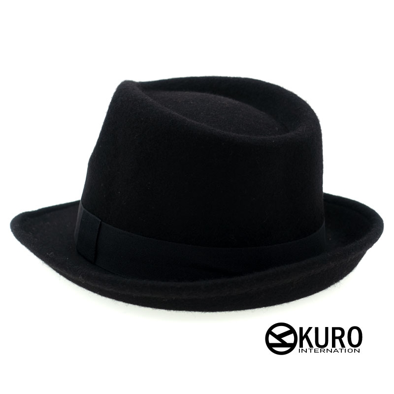 KURO-SHOP 黑色 純羊毛毛料 紳士帽 
