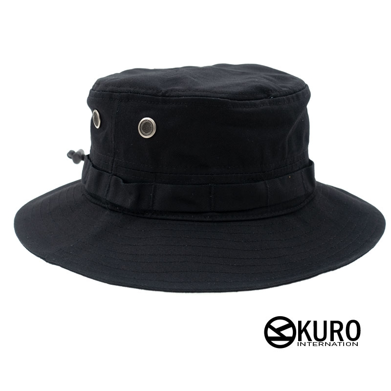 KURO-SHOP 黑色 棉質 奔尼帽 漁夫帽(可客製化電繡)