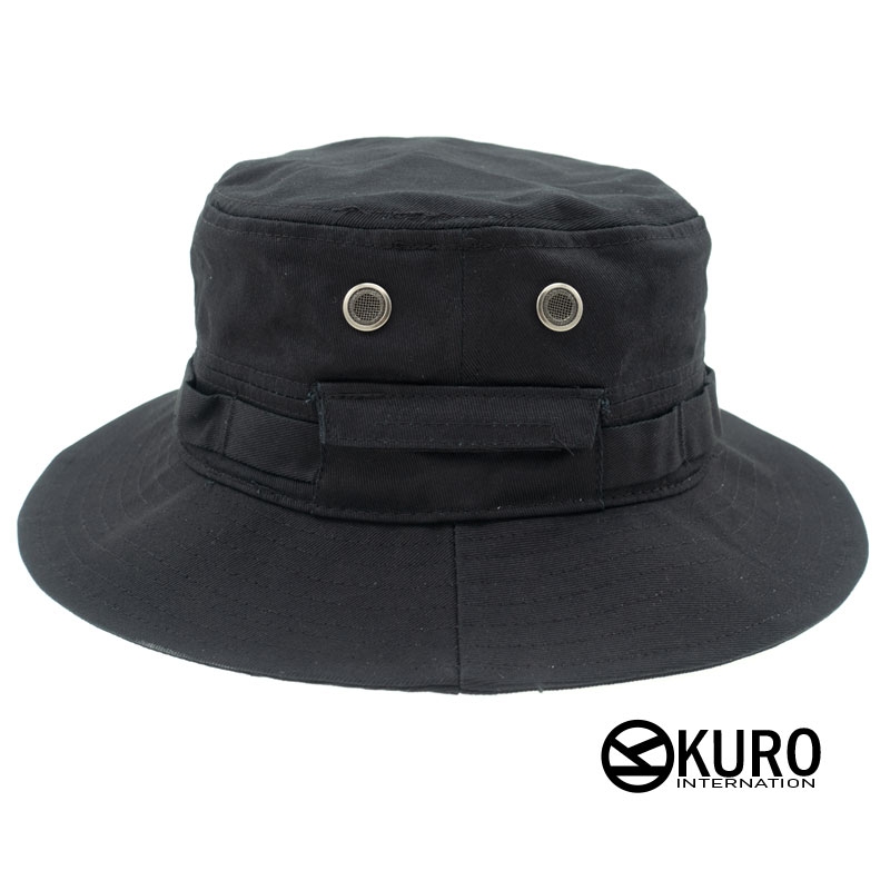 KURO-SHOP 黑色 國旗電繡 棉質 奔尼帽 漁夫帽(可客製化電繡)