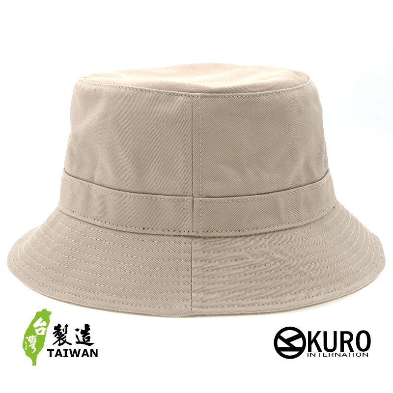 KURO-SHOP 台灣製造 卡其色橫條棉質漁夫帽(可客製化電繡)