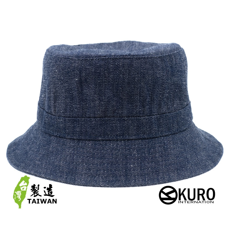 KURO-SHOP 台灣製造 牛仔藍橫條棉質漁夫帽(可客製化電繡)