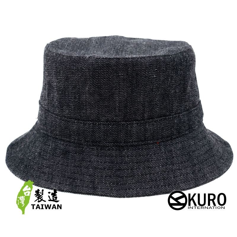 KURO-SHOP 台灣製造 牛仔黑橫條棉質漁夫帽(可客製化電繡)