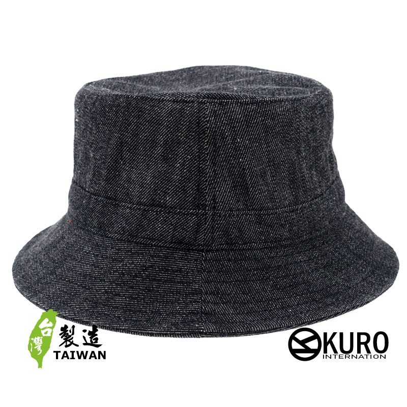 KURO-SHOP 台灣製造 牛仔黑橫條棉質漁夫帽(可客製化電繡)