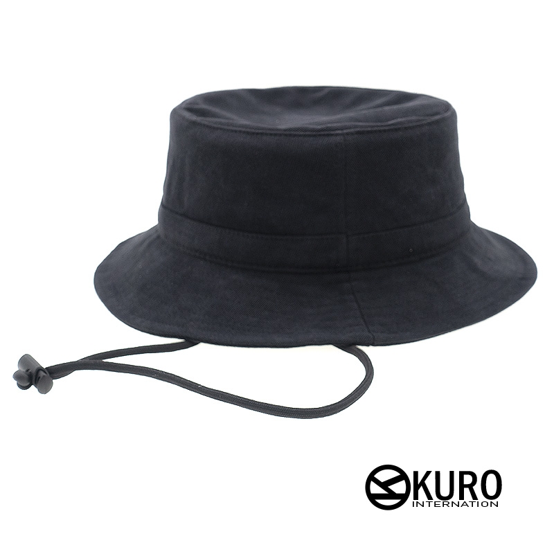 KURO-SHOP 黑色水洗棉質漁夫帽(可客製化電繡)