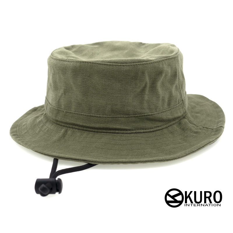 KURO-SHOP 軍綠色水洗棉質漁夫帽(可客製化電繡)