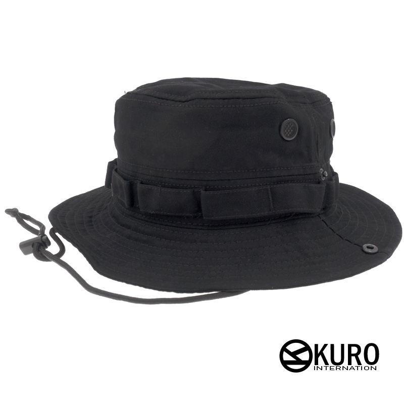 KURO-SHOP 黑色 棉質 可調帽圍 奔尼帽 漁夫帽(可客製化電繡)