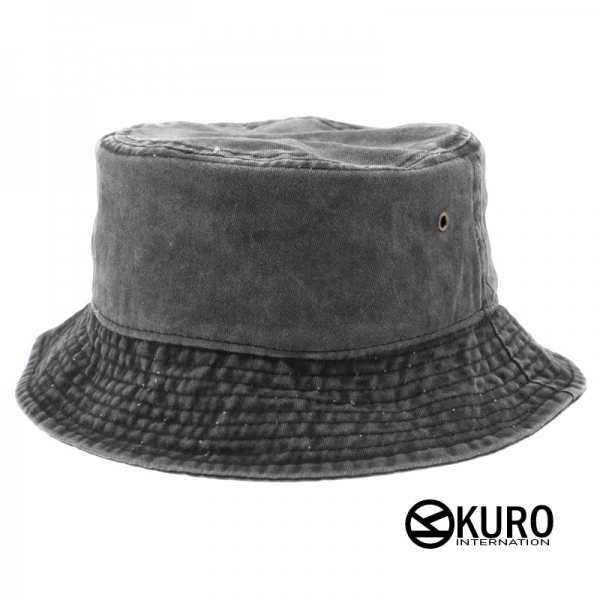 KURO-SHOP 深灰色 復古水洗 棉質漁夫帽(可客製化電繡)