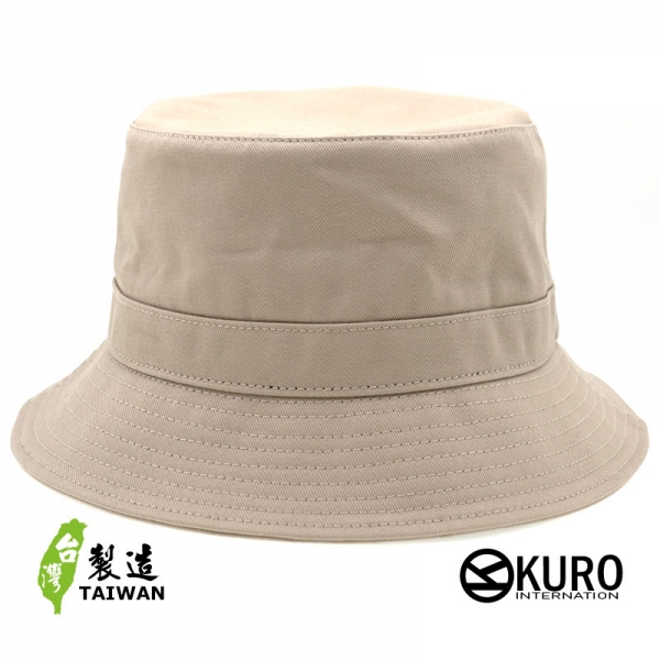 KURO-SHOP 台灣製造 卡其色橫條棉質漁夫帽(可客製化電繡)