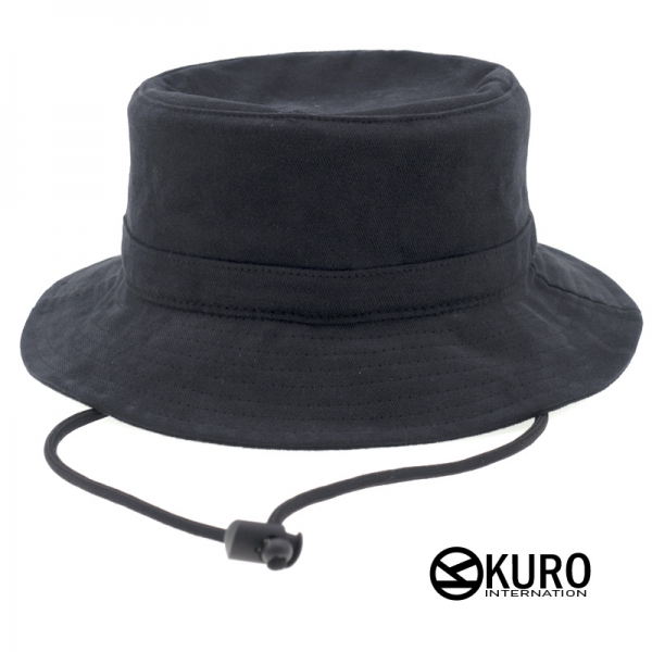 KURO-SHOP 大帽圍黑色水洗棉質漁夫帽(可客製化電繡)