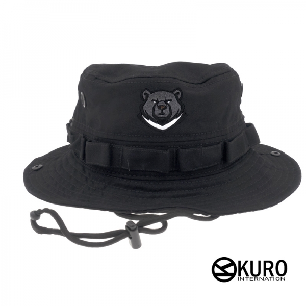 KURO-SHOP 黑色 台灣黑熊 水洗棉質漁夫帽(可客製化電繡)
