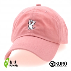 KURO-SHOP 白色貓咪 電繡 老帽 棒球帽 布帽(可客製化)