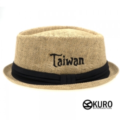 KURO-shop-電繡Taiwan夏日短帽沿紳士草帽(可客製化)