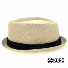 KURO-SHOP-米白色夏日短帽沿紳士草帽(可客製化電繡)