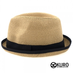 KURO-SHOP-卡色夏日黑滾邊短帽沿紳士草帽(可客製化電繡)