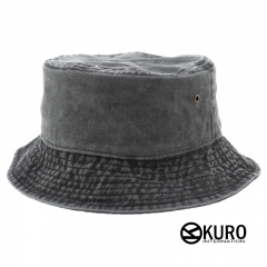 KURO-SHOP 深灰色 復古水洗 棉質漁夫帽(可客製化電繡)