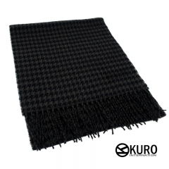 KURO-SHOP 韓進口 黑灰千鳥紋 彷羊毛觸感  圍巾(可客製化電繡)