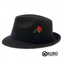 KURO-SHOP 黑色系 玫瑰電繡 毛料紳士帽 