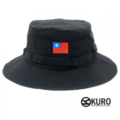 KURO-SHOP 黑色 國旗電繡 棉質 奔尼帽 漁夫帽(可客製化電繡)