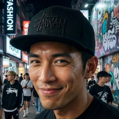 KURO-SHOP  全黑立體刺繡 TAIWAN 潮帽  平板帽-棒球帽(可客製化)